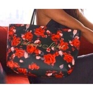 Victoria’s Secret Limited Edition 2019 Large Tote Bag Roses Floral Black Red